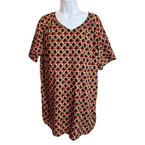 Janis Market Japan Medium Red Black Lined Baroque Classic Artsy SS Tunic Blouse